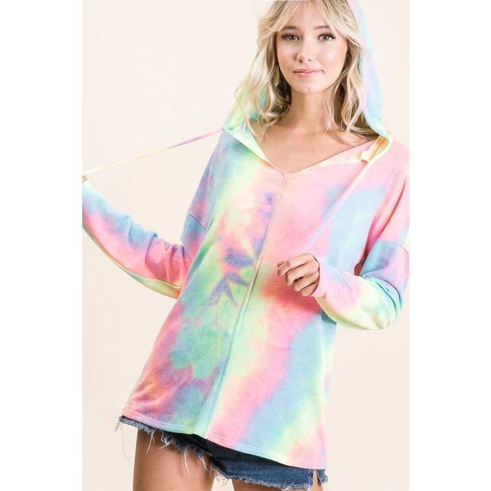 🎁 BiBi Tie Dye Terry Long Sleeve Hoodie sz Small - Picture 11 of 15